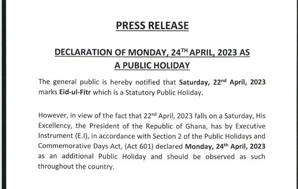 Government Announces Public Holiday In April -Details Released In A Statement.